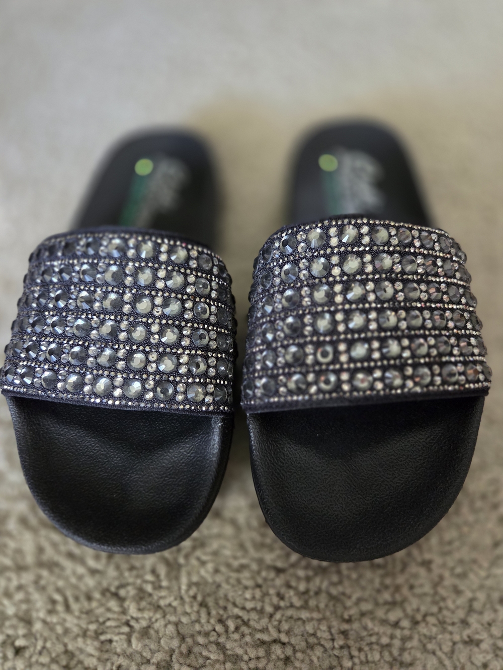 Skechers Black Crystal-Embellished Slide Sandals
